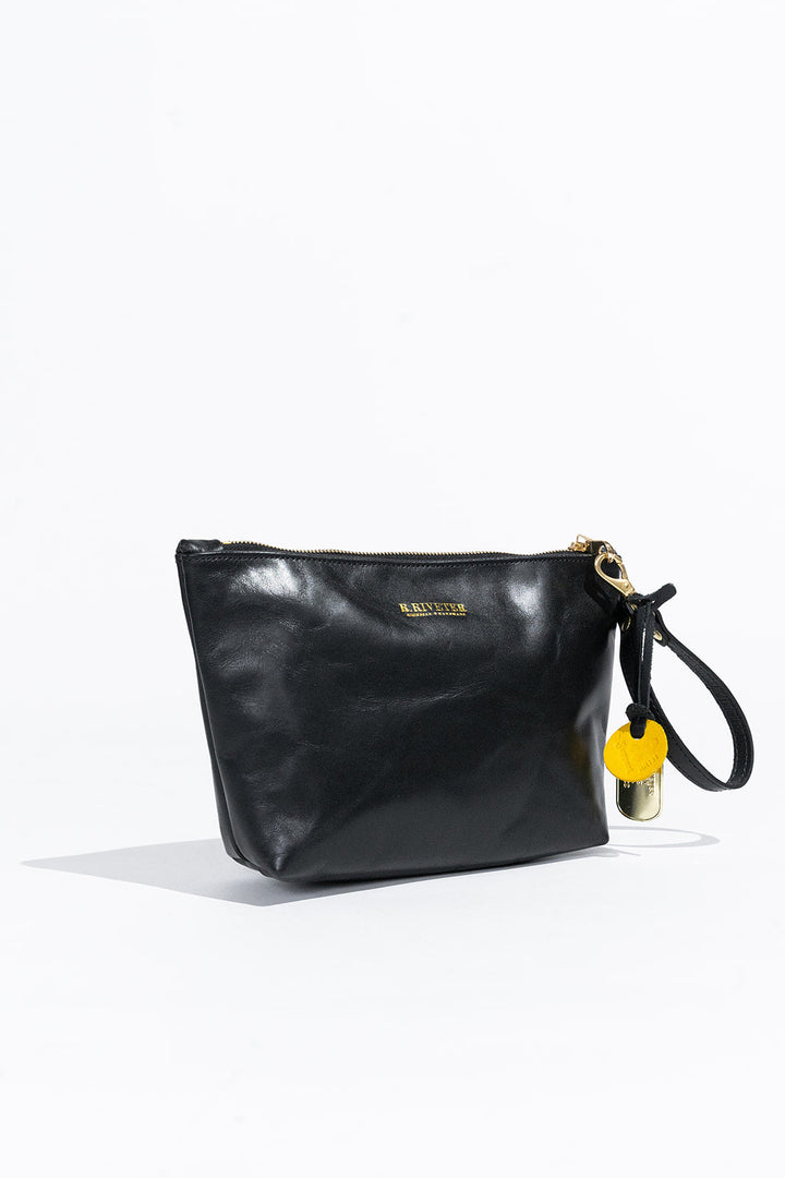 Naomi | Space Black Leather Zipper Clutch