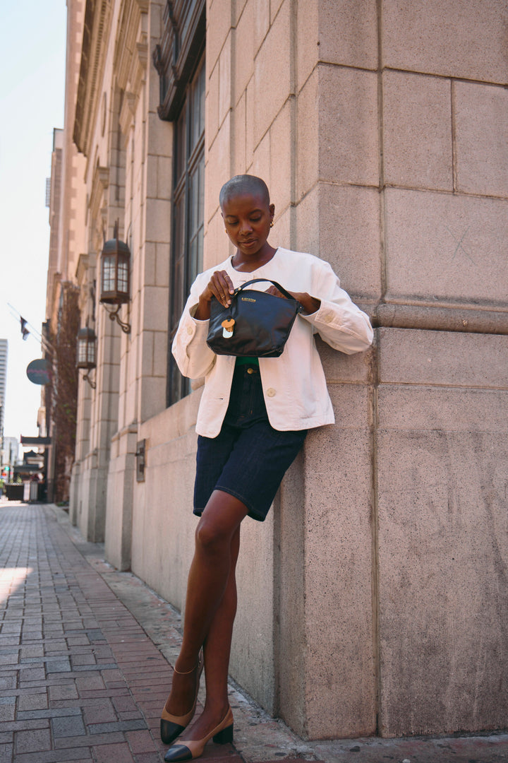 Naomi | Space Black Leather Zipper Clutch