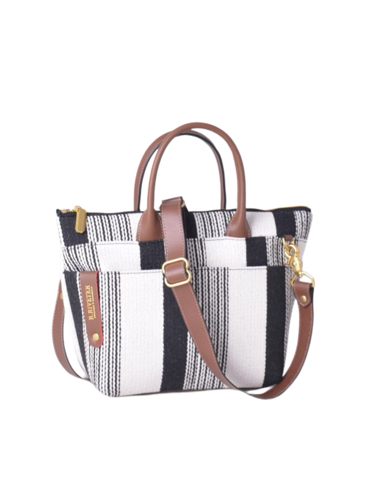 Dot | Black and White Woven + Brown Leather