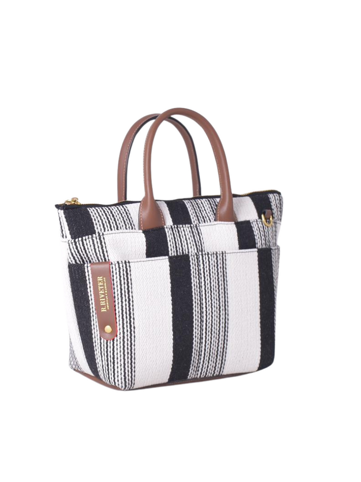 Dot | Black and White Woven + Brown Leather