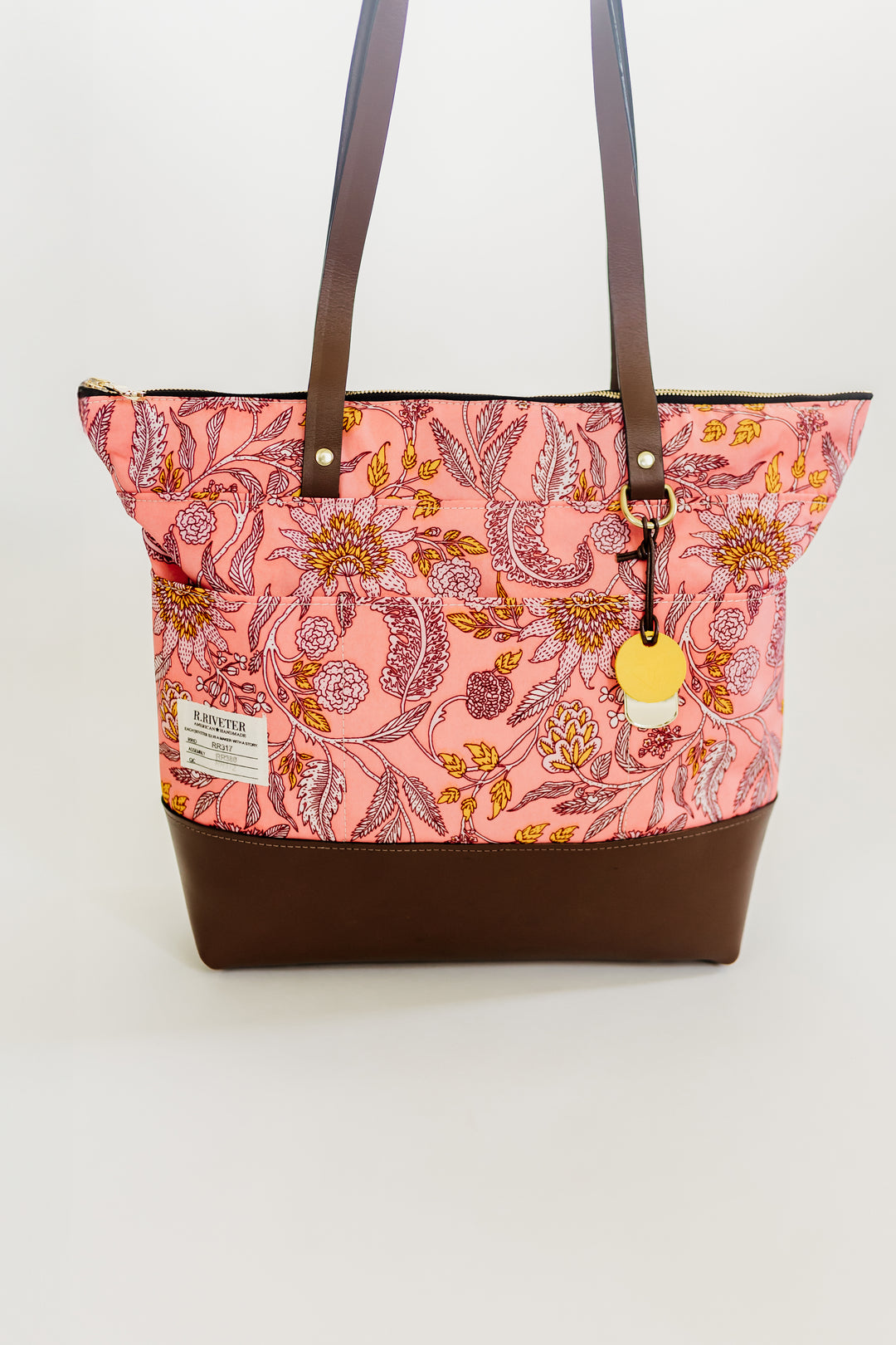 Harriet | Rose Bandana Printed Nylon + Brown Leather Shopper Tote