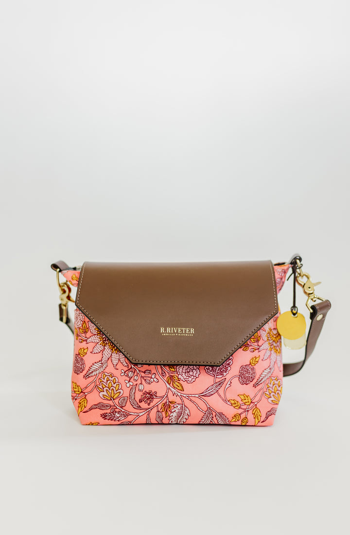 Hobby | Rose Bandana Printed Nylon + Brown Leather Shoulder Bag