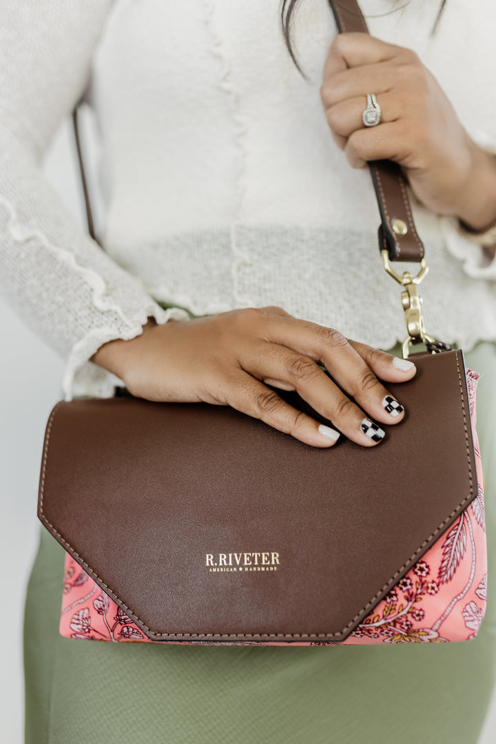 Patton | Rose Bandana Printed Nylon + Brown Leather Saddle Bag