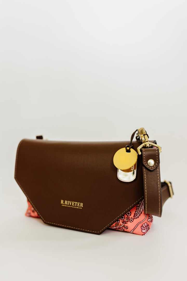 Patton | Rose Bandana Printed Nylon + Brown Leather Saddle Bag