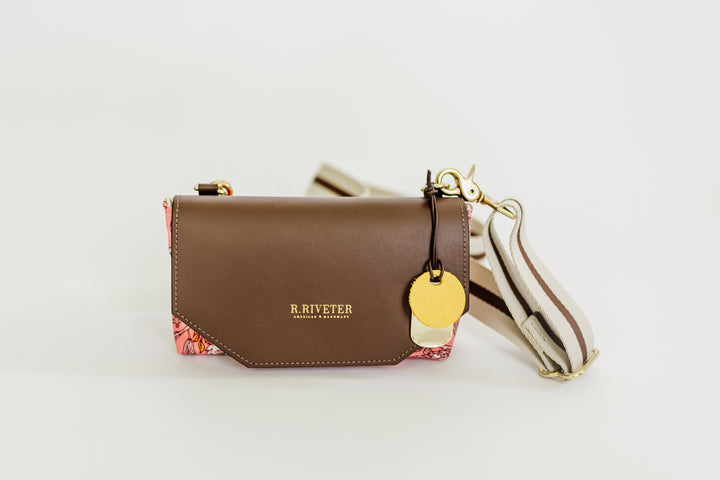Whittle | Rose Bandana Printed Nylon + Brown Leather Belt Bag