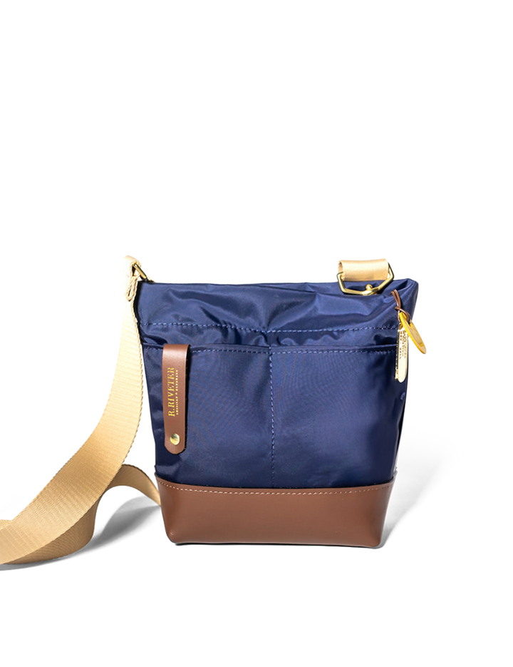 Betsy Bucket Bag | Navy Nylon + Brown Leather