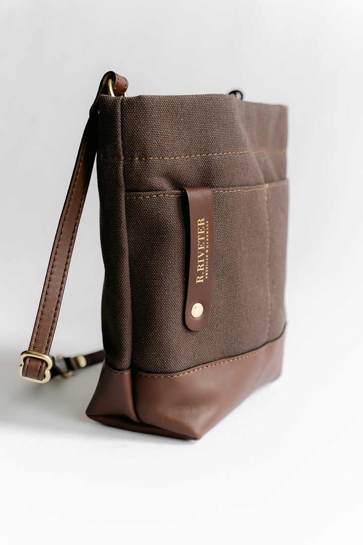 Betsy Bucket Bag | Umber Brown Canvas with Brown Leather