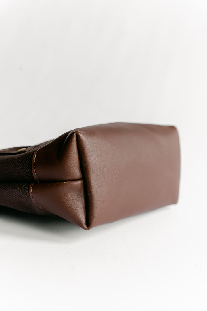 Betsy Bucket Bag | Umber Brown Canvas with Brown Leather