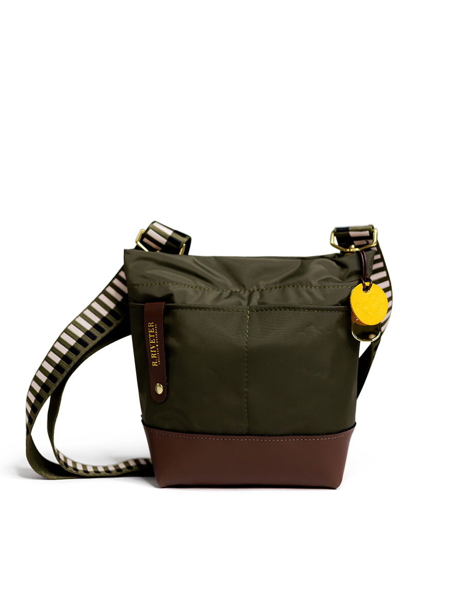 Betsy Bucket Bag | Fatigue Nylon + Brown Leather