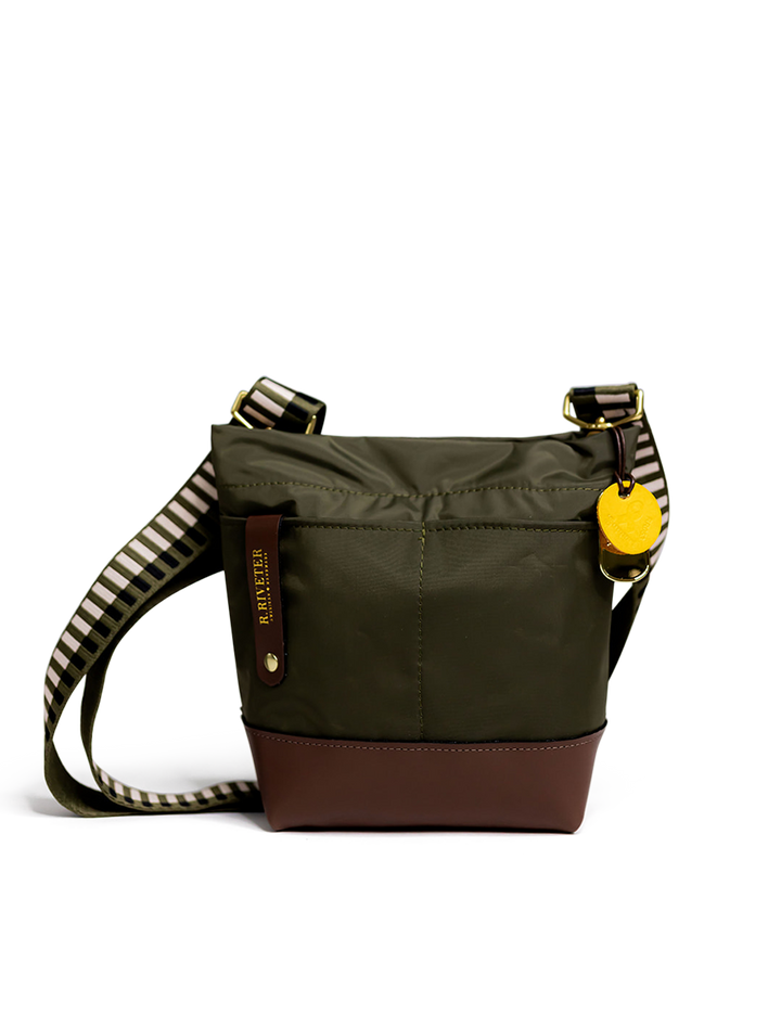 Betsy Bucket Bag | Fatigue Nylon + Brown Leather