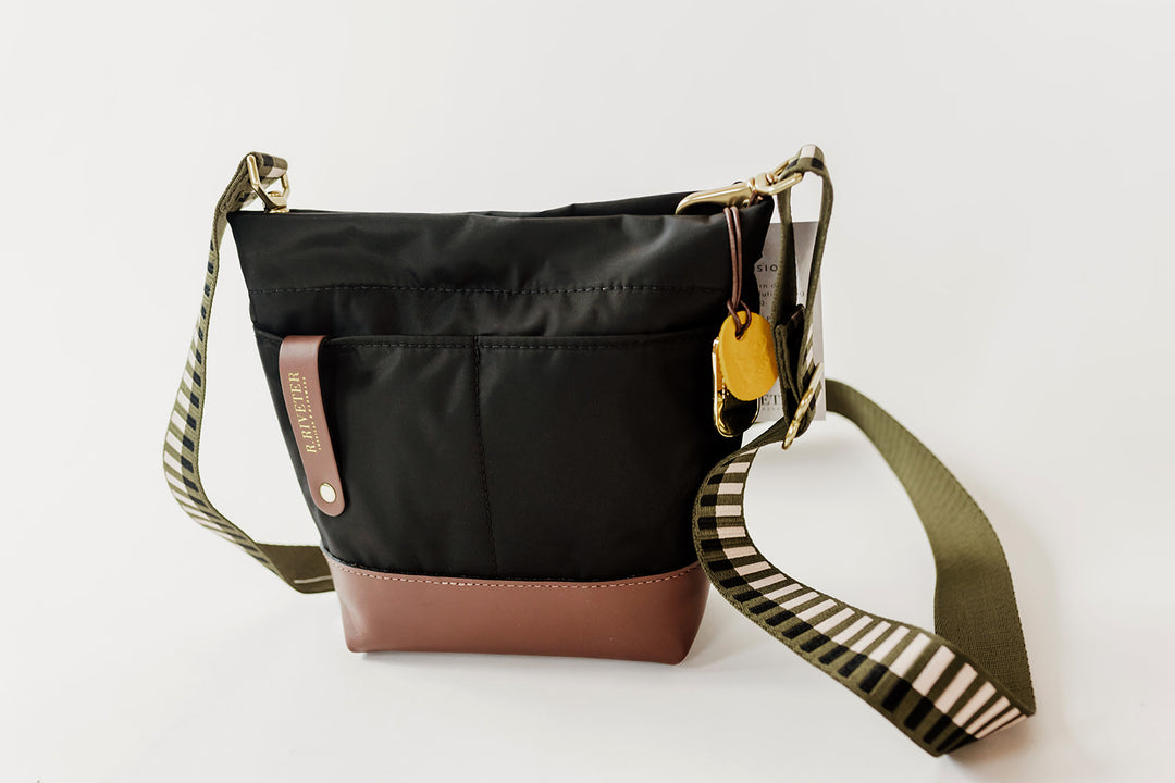 Betsy Bucket Bag | Black Nylon + Brown Leather