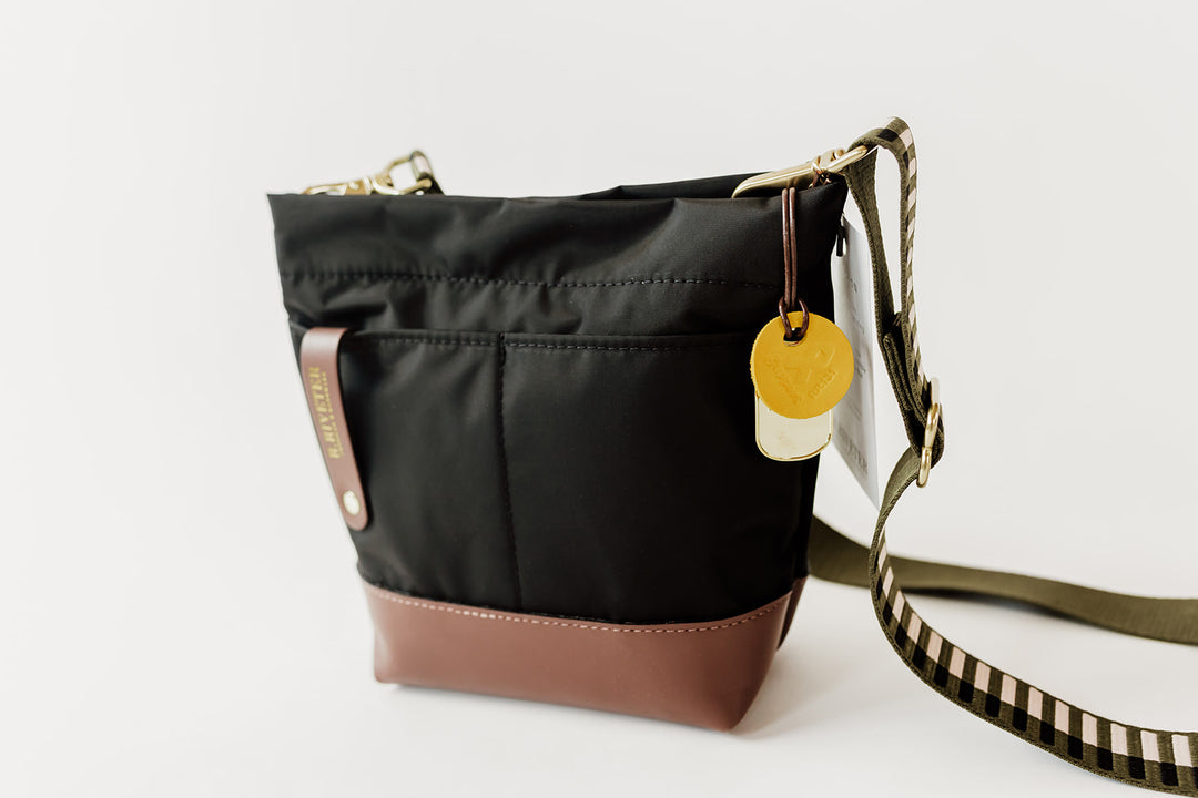 Betsy Bucket Bag | Black Nylon + Brown Leather