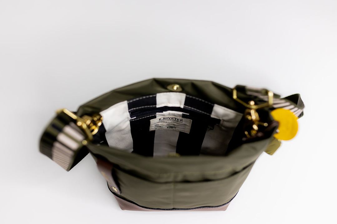 Betsy Bucket Bag | Fatigue Nylon + Brown Leather