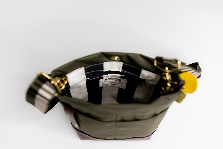 Betsy Bucket Bag | Fatigue Nylon + Brown Leather