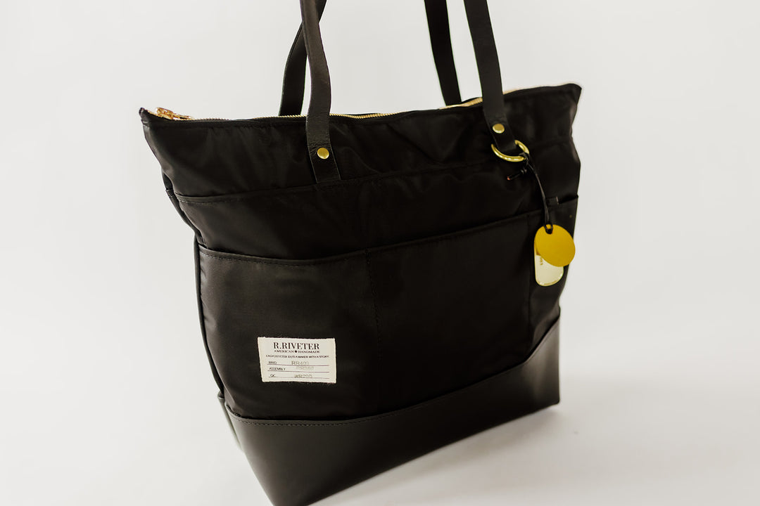 Harriet Tote Bag | Black Nylon + Black Leather