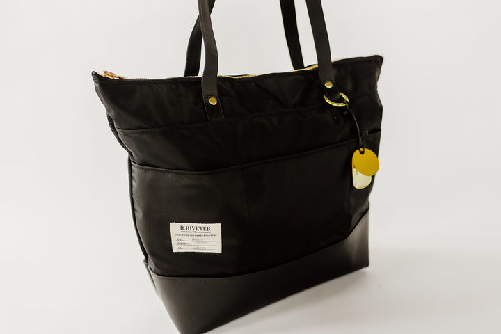 Harriet Tote Bag | Black Nylon + Black Leather