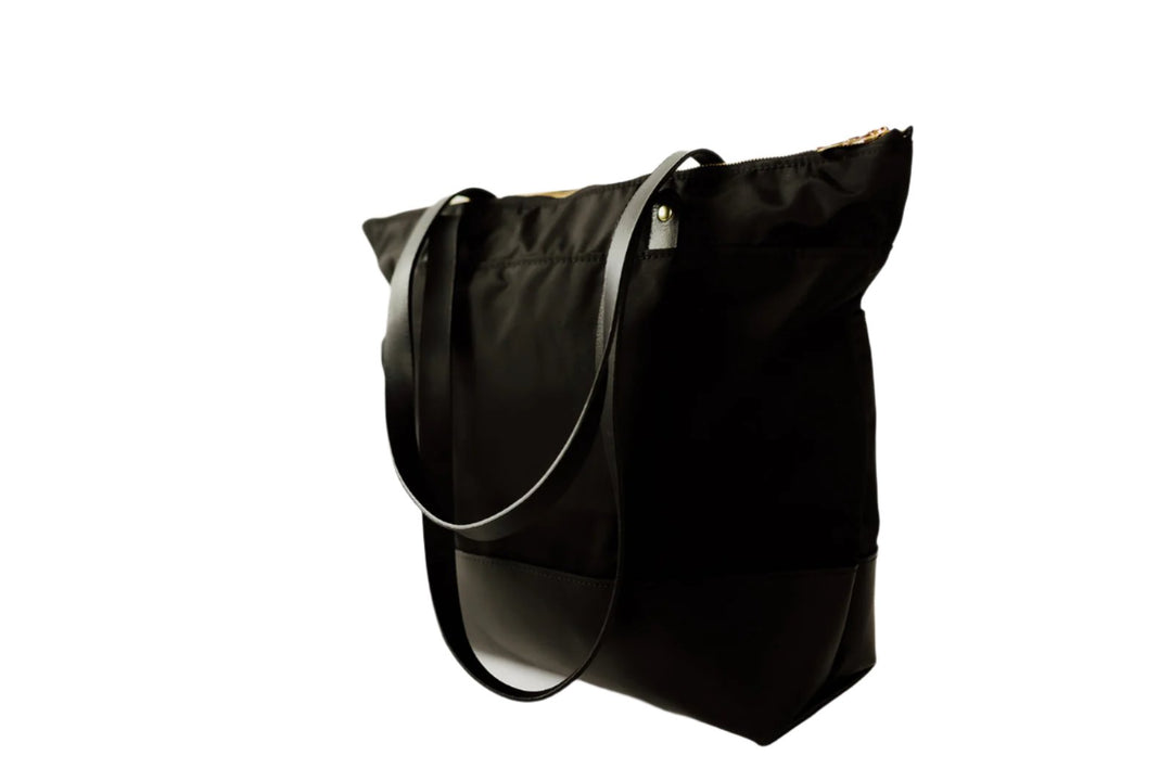 Harriet Tote Bag | Black Nylon + Black Leather
