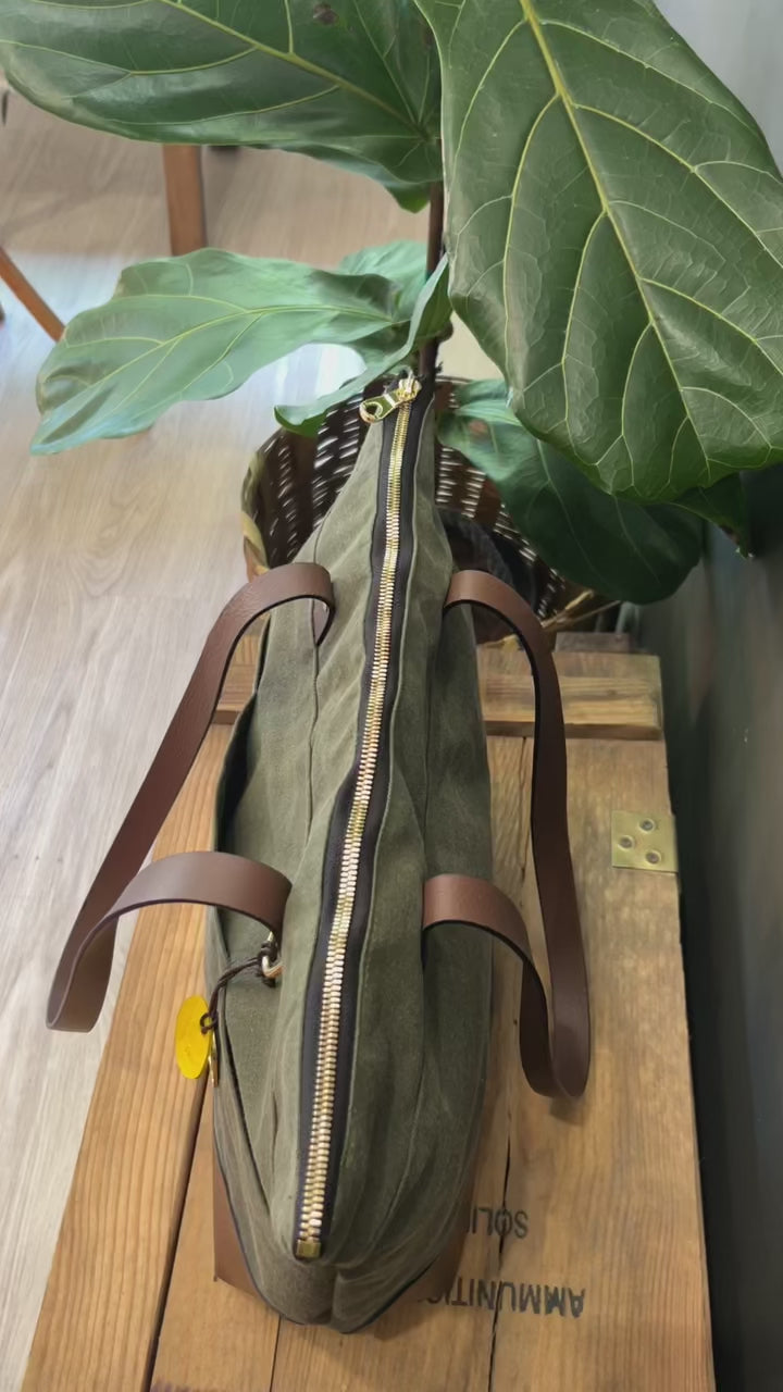 Harriet Tote Bag | Fatigue Nylon + Brown Leather