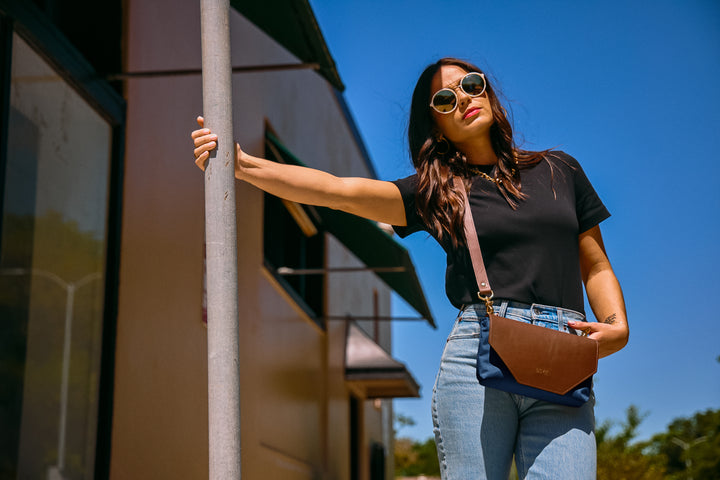 Patton | Navy Nylon + Brown Leather