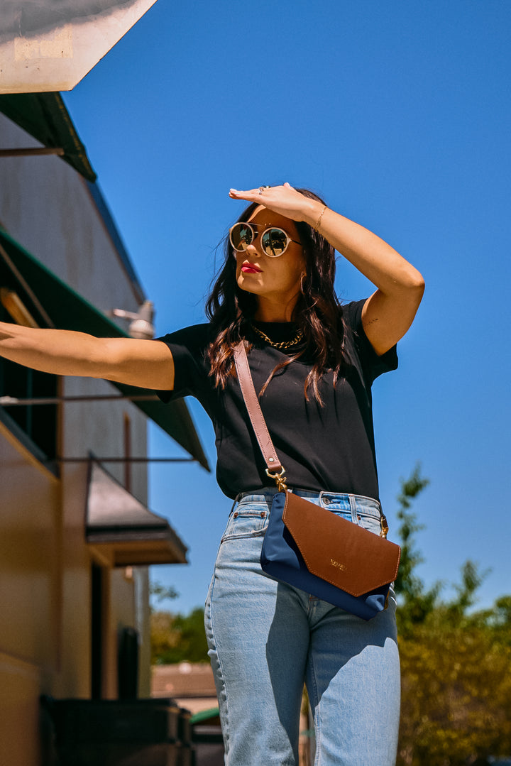 Patton | Navy Nylon + Brown Leather