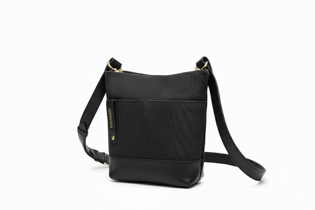 Betsy Bucket Bag | Black Washed Canvas + Black Leather