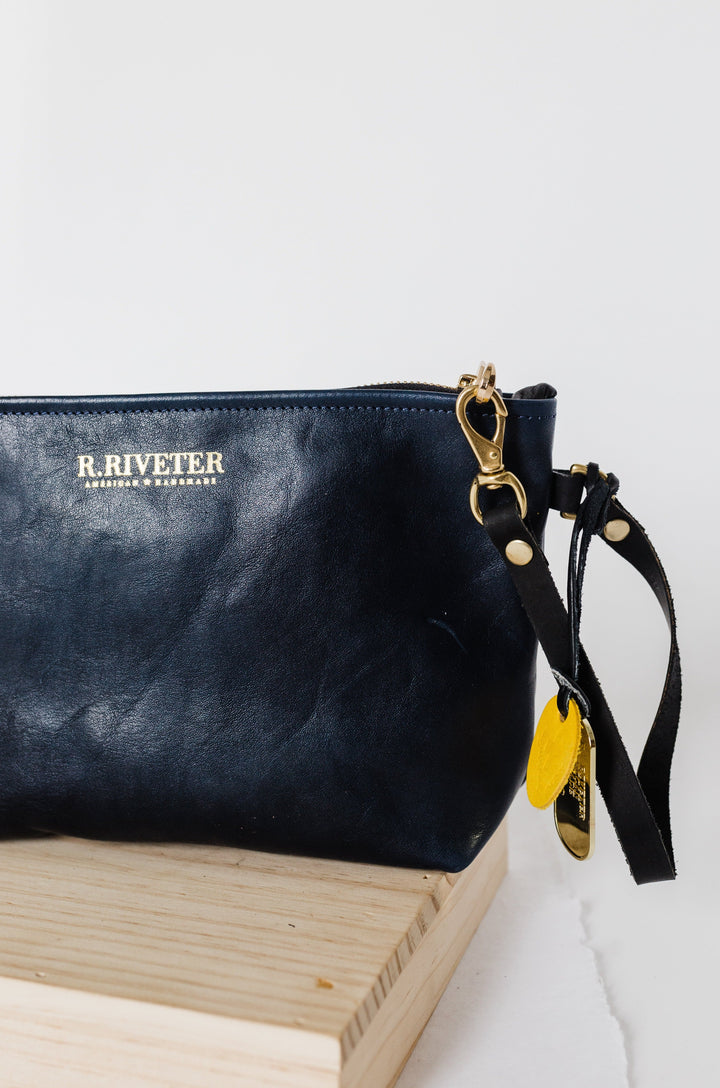 Naomi Zipper Clutch | Navy Leather