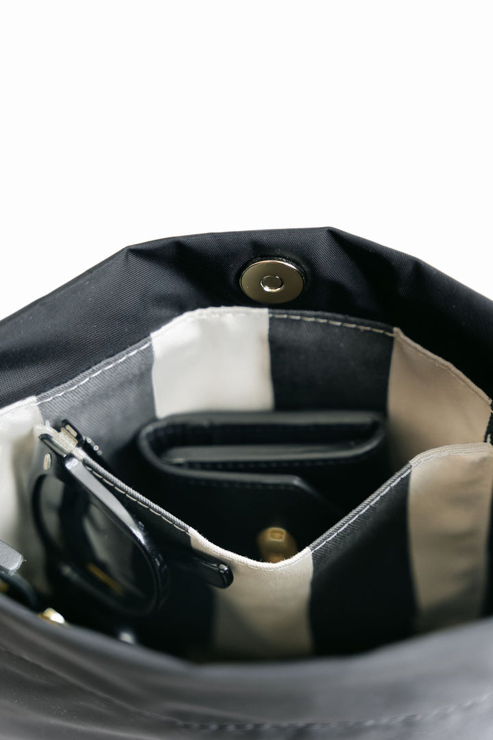 Betsy Bucket Bag | Black Nylon + Black Leather