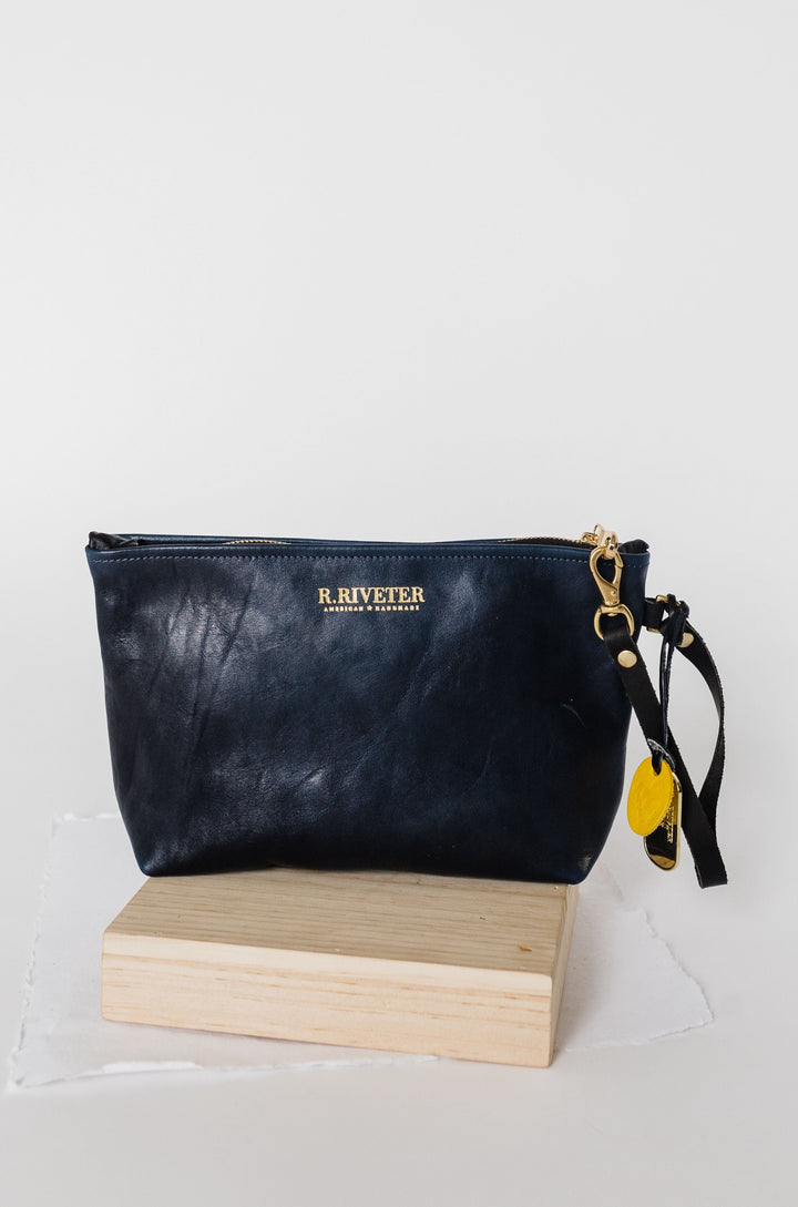 Naomi Zipper Clutch | Navy Leather