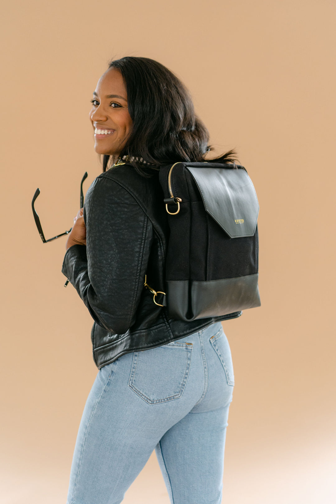 Corbin | Signature Black Canvas + Leather Backpack