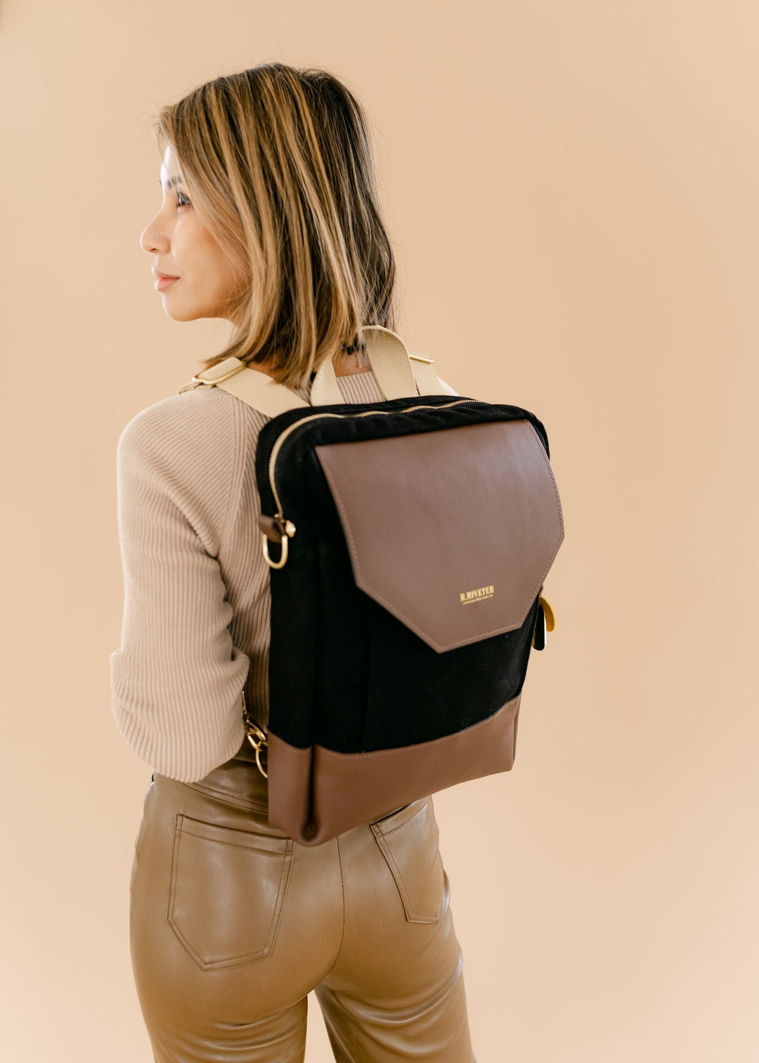 Corbin | Signature Black Canvas + Brown Leather Backpack