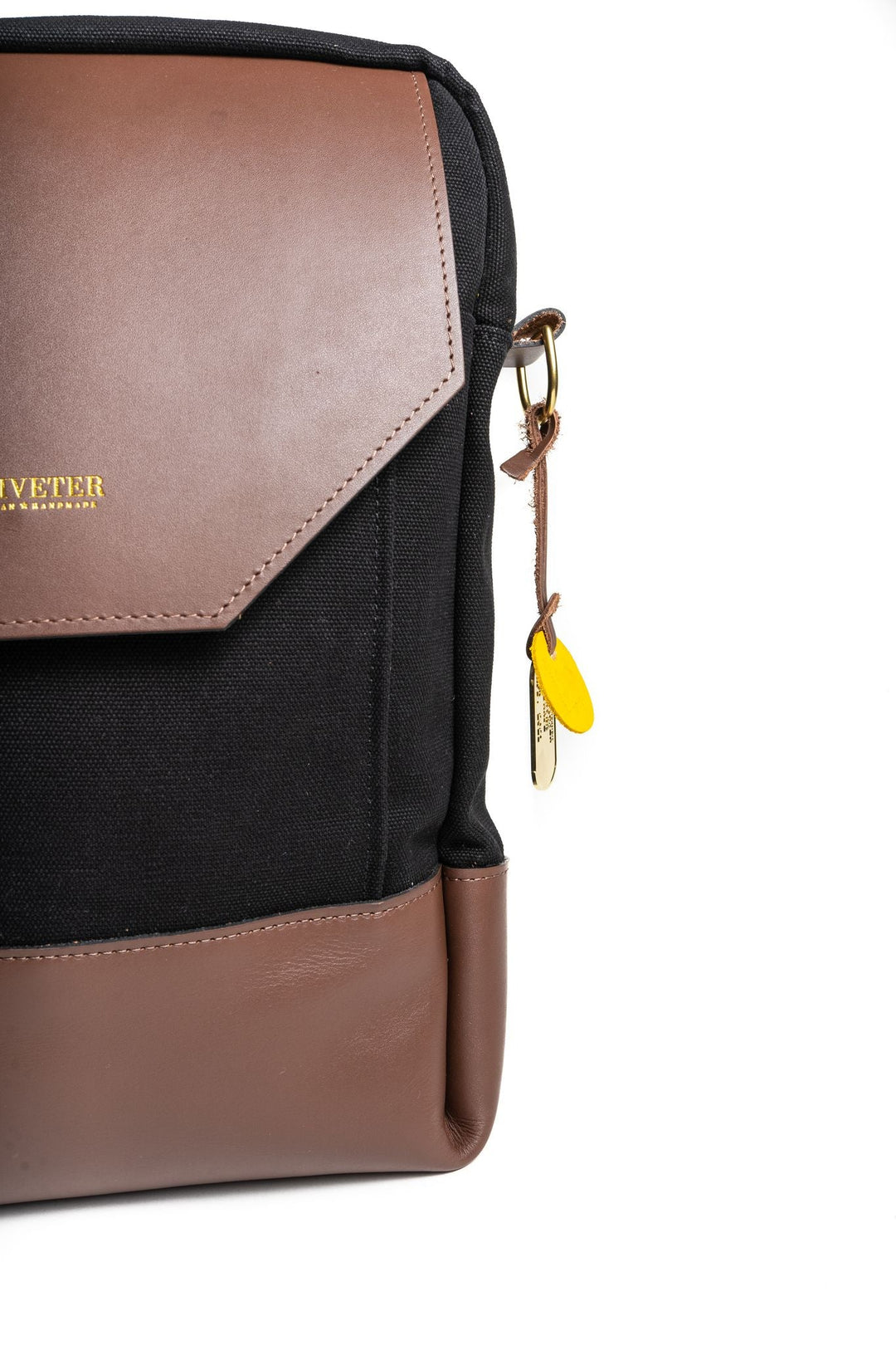 Corbin | Signature Black Canvas + Brown Leather Backpack