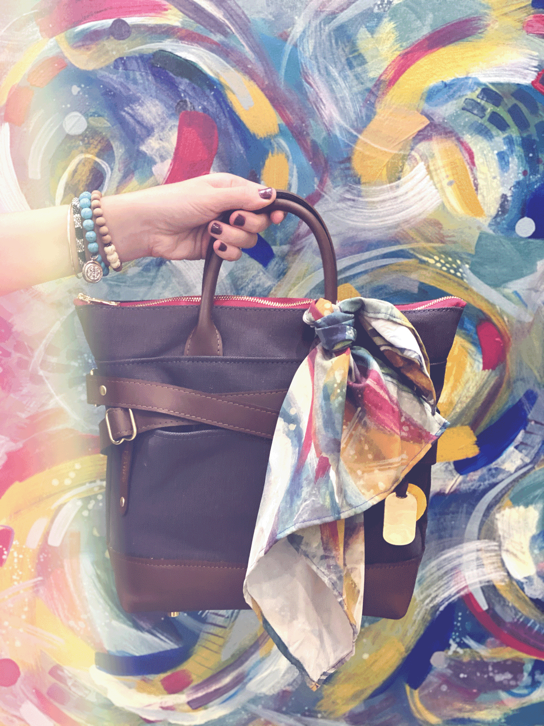 Canvas Leather handbag inspired by art