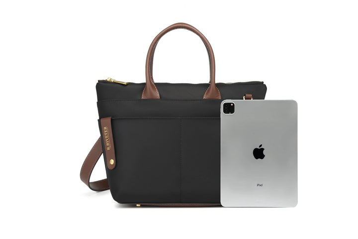 Dot | Small Tote | Black Nylon + Brown Leather