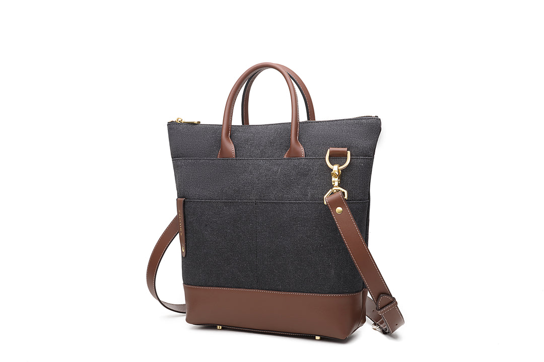 Otto Tote | Black Washed Canvas + Brown Leather