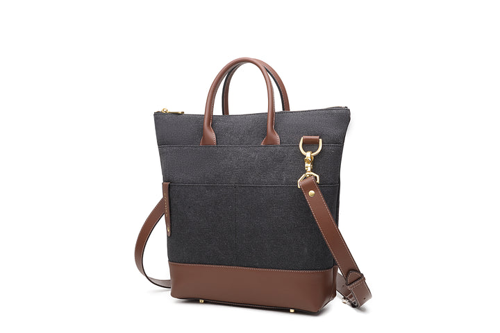 Otto Tote | Black Washed Canvas + Brown Leather