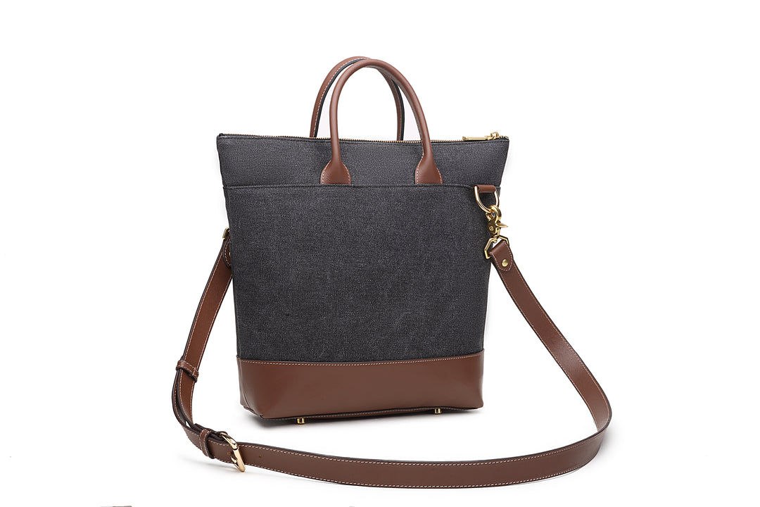 Otto Tote | Black Washed Canvas + Brown Leather