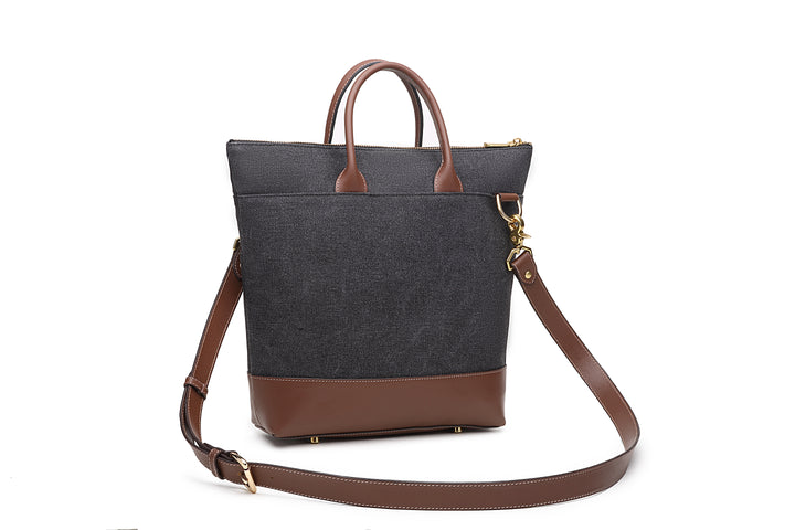 Otto Tote | Black Washed Canvas + Brown Leather