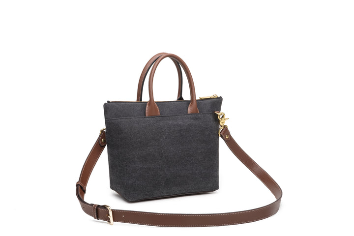 Dot Mini Tote | Black Washed Canvas + Brown