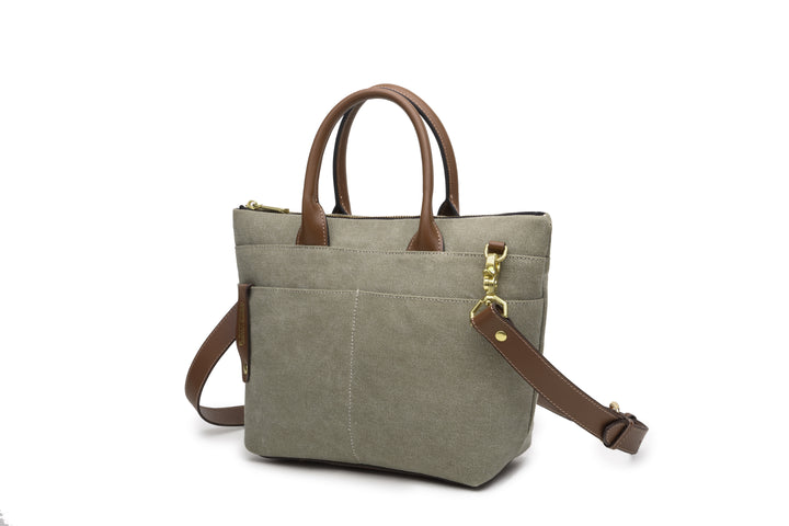 Dot  Mini Tote | Fatigue Washed Canvas + Brown Leather