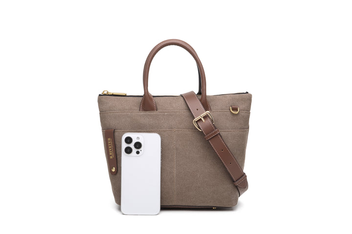 Dot Mini Tote | Chocolate Washed Canvas + Brown Leather