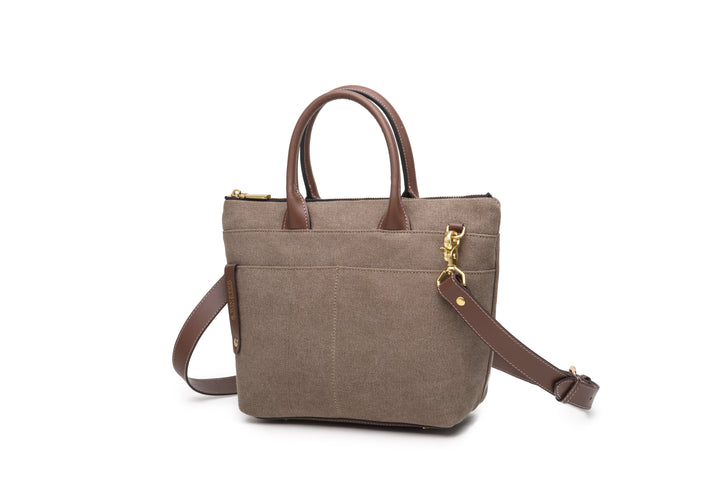 Dot Mini Tote | Chocolate Washed Canvas + Brown Leather