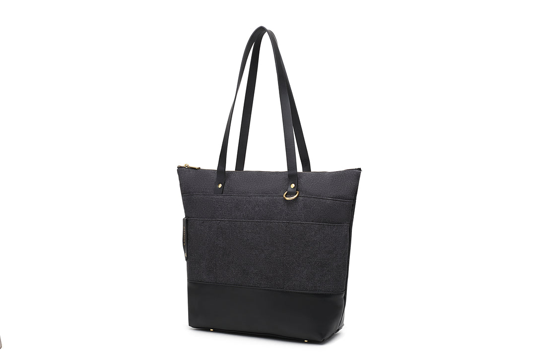 Harriet Tote Bag | Black Washed Canvas + Black Leather