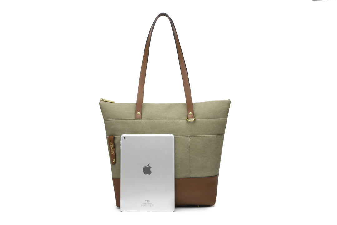 Harriet Tote Bag | Fatigue Washed Canvas + Brown Leather