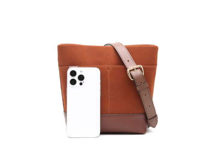 Betsy Bucket Bag | Rust Suede + Brown