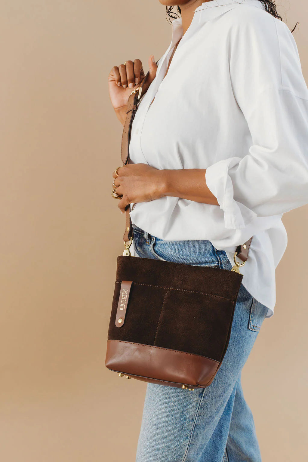 Betsy Bucket Bag | Coffee Suede + Brown