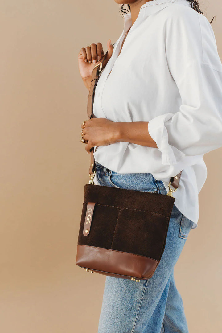 Betsy Bucket Bag | Coffee Suede + Brown