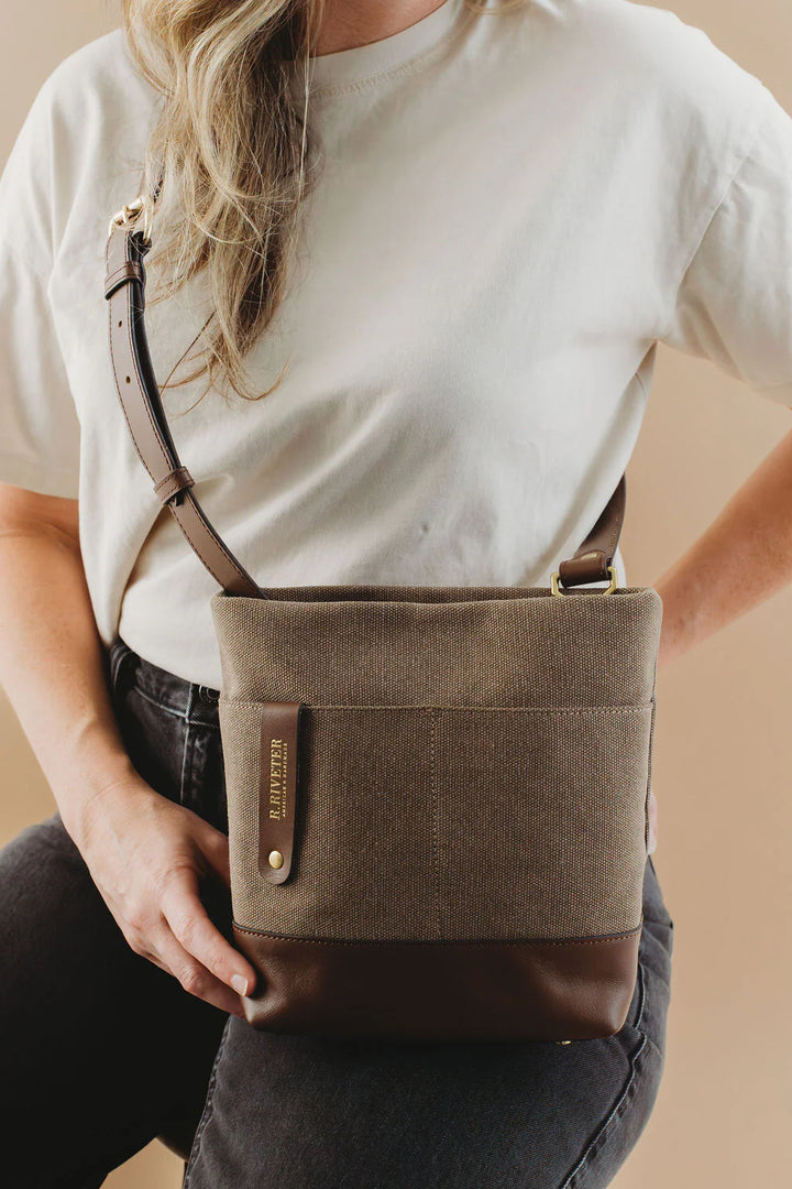 Betsy Bucket Bag | Chocolate Washed Canvas + Brown Leather