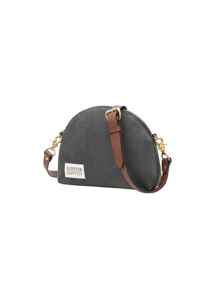 Hopper Crossbody | Black Washed Canvas + Brown