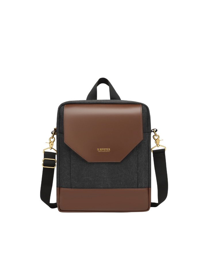 Corbin | Black Washed Canvas + Brown Leather