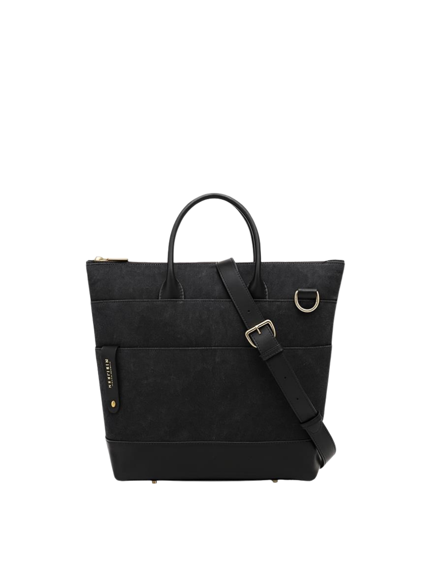 Otto Tote | Black Washed Canvas + Black Leather